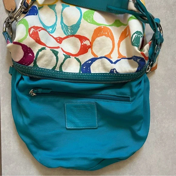 Coach Legacy Scribble Canvas Shoulder Bag with blue leather trim - Picture 7 of 9